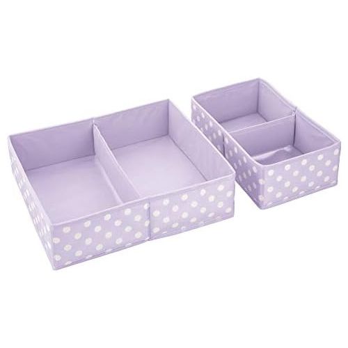  mDesign Soft Fabric Dresser Drawer and Closet Storage Organizer for Child/Kids Room, Nursery - Divided 2 Compartment Organizer - Fun Polka Dot Print, 4 Pack - Light Purple with Whi