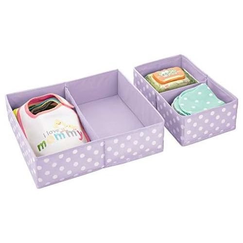  mDesign Soft Fabric Dresser Drawer and Closet Storage Organizer for Child/Kids Room, Nursery - Divided 2 Compartment Organizer - Fun Polka Dot Print, 4 Pack - Light Purple with Whi