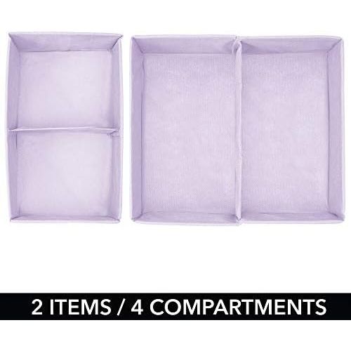  mDesign Soft Fabric Dresser Drawer and Closet Storage Organizer for Child/Kids Room, Nursery - Divided 2 Compartment Organizer - Fun Polka Dot Print, 4 Pack - Light Purple with Whi