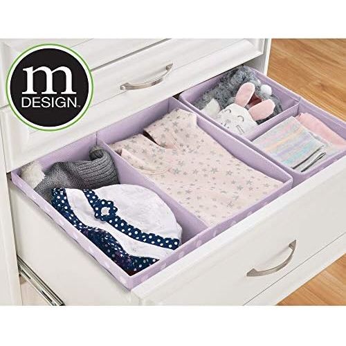  mDesign Soft Fabric Dresser Drawer and Closet Storage Organizer for Child/Kids Room, Nursery - Divided 2 Compartment Organizer - Fun Polka Dot Print, 4 Pack - Light Purple with Whi