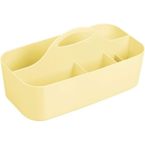  mDesign Plastic Portable Nursery Storage Organizer Caddy Tote - Divided Basket Bin with Handle - Holds Bottles, Spoons, Bibs, Pacifiers, Diapers, Wipes, Baby Lotion - Light Yellow