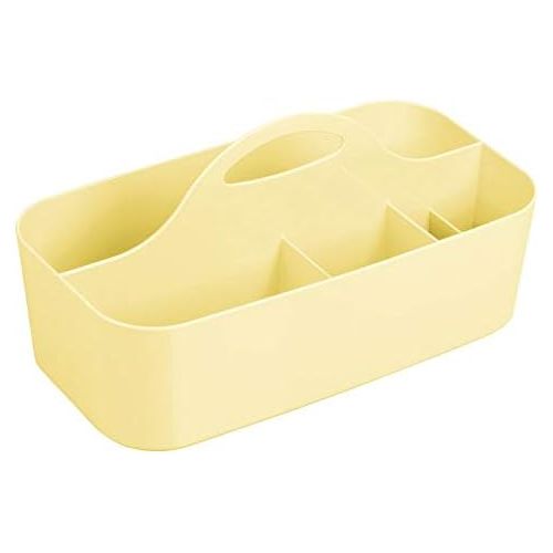  mDesign Plastic Portable Nursery Storage Organizer Caddy Tote - Divided Basket Bin with Handle - Holds Bottles, Spoons, Bibs, Pacifiers, Diapers, Wipes, Baby Lotion - Light Yellow