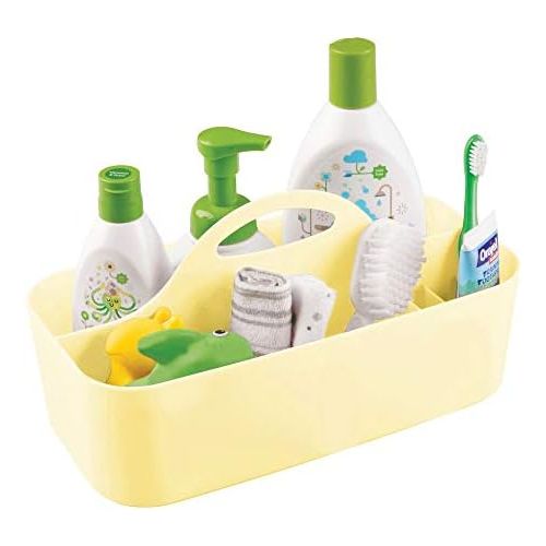  mDesign Plastic Portable Nursery Storage Organizer Caddy Tote - Divided Basket Bin with Handle - Holds Bottles, Spoons, Bibs, Pacifiers, Diapers, Wipes, Baby Lotion - Light Yellow