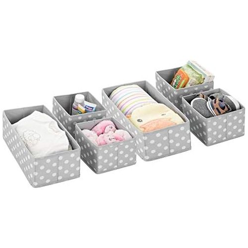  mDesign Soft Fabric Dresser Drawer, Closet Storage Organizers for Child/Kids Room, Nursery, Playroom - Holds Boys, Girls, Baby Clothes, Onsies, Diapers, Wipes - Polka Dot Print, Se