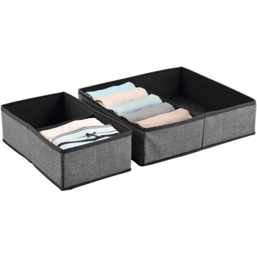  mDesign Rectangular Soft Fabric Dresser Drawer and Closet Storage Organizer Bin for Lingerie, Bras, Socks, Leggings, Clothes, Purses, Scarves, 2 Pack - Charcoal/Black