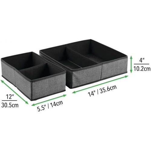  mDesign Rectangular Soft Fabric Dresser Drawer and Closet Storage Organizer Bin for Lingerie, Bras, Socks, Leggings, Clothes, Purses, Scarves, 2 Pack - Charcoal/Black