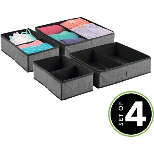  mDesign Rectangular Soft Fabric Dresser Drawer and Closet Storage Organizer Bin for Lingerie, Bras, Socks, Leggings, Clothes, Purses, Scarves, 2 Pack - Charcoal/Black