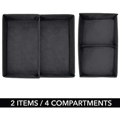  mDesign Rectangular Soft Fabric Dresser Drawer and Closet Storage Organizer Bin for Lingerie, Bras, Socks, Leggings, Clothes, Purses, Scarves, 2 Pack - Charcoal/Black