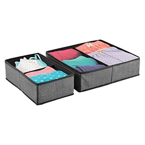  mDesign Rectangular Soft Fabric Dresser Drawer and Closet Storage Organizer Bin for Lingerie, Bras, Socks, Leggings, Clothes, Purses, Scarves, 2 Pack - Charcoal/Black