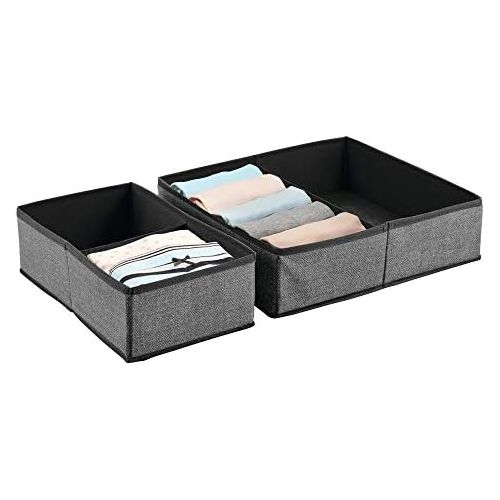  mDesign Rectangular Soft Fabric Dresser Drawer and Closet Storage Organizer Bin for Lingerie, Bras, Socks, Leggings, Clothes, Purses, Scarves, 2 Pack - Charcoal/Black