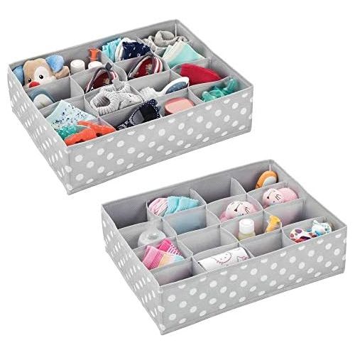  mDesign Soft Fabric Dresser Drawer and Closet Storage Organizer for Child/Kids Room and Nursery - Large 16 Section Organizer - Polka Dot Print, 2 Pack - Light Gray/White