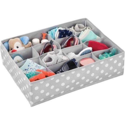  mDesign Soft Fabric Dresser Drawer and Closet Storage Organizer for Child/Kids Room and Nursery - Large 16 Section Organizer - Polka Dot Print, 2 Pack - Light Gray/White