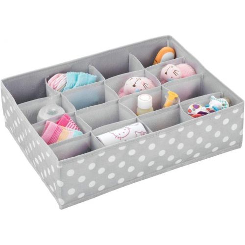  mDesign Soft Fabric Dresser Drawer and Closet Storage Organizer for Child/Kids Room and Nursery - Large 16 Section Organizer - Polka Dot Print, 2 Pack - Light Gray/White