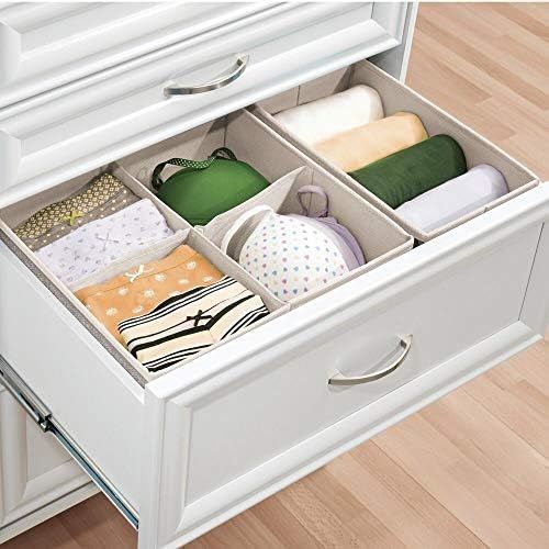  mDesign Soft Fabric Dresser Drawer and Closet Storage Organizer Bins for Bedroom Closet, Dresser Tops, Drawers - 2 Pieces - Black/Cream