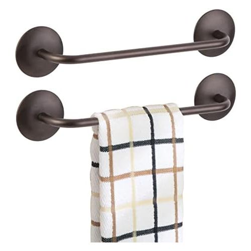  mDesign Decorative Metal Small Towel Bar - Strong Self Adhesive - Storage and Display Rack for Hand, Dish, and Tea Towels - Stick to Wall, Cabinet, Door, Mirror in Kitchen, Bathroo