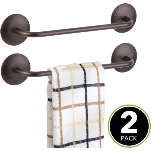  mDesign Decorative Metal Small Towel Bar - Strong Self Adhesive - Storage and Display Rack for Hand, Dish, and Tea Towels - Stick to Wall, Cabinet, Door, Mirror in Kitchen, Bathroo