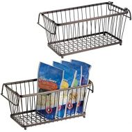 mDesign Household Stackable Metal Wire Storage Organizer Bin Basket with Built-In Handles for Kitchen Cabinets, Pantry, Closets, Bedrooms, Bathrooms - 12.5 Wide, 2 Pack - Bronze