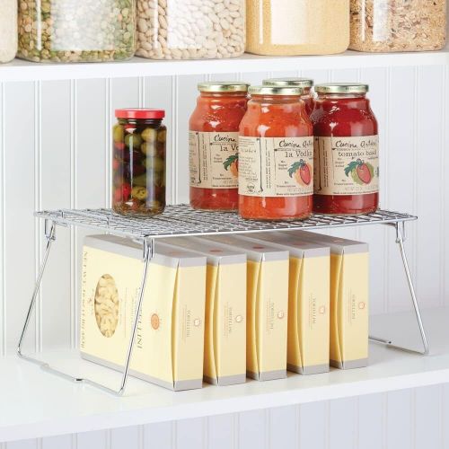  mDesign Metal Stacking Storage Shelf - 2 Tier Raised Food and Kitchen Organizer for Cabinets, Pantry Shelves, Countertops, Bronze