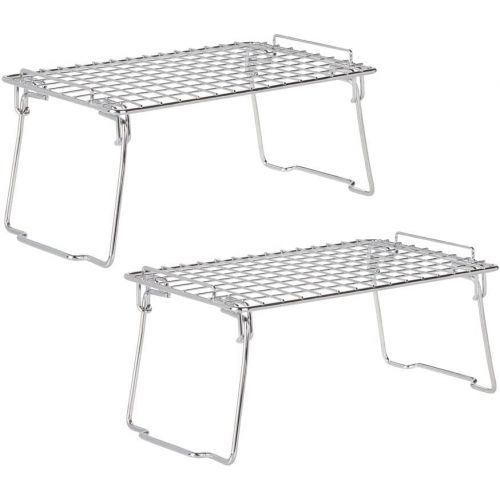  mDesign Metal Stackable Storage Shelf - 2 Tier Raised Food and Kitchen Organizer for Cabinets, Pantry Shelves, Countertops, Closet, 2 Pack - 7 x 12 x 5.4 - Chrome
