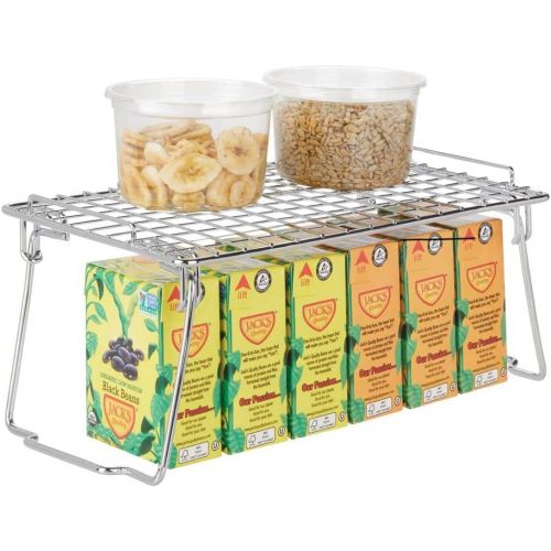  mDesign Metal Stackable Storage Shelf - 2 Tier Raised Food and Kitchen Organizer for Cabinets, Pantry Shelves, Countertops, Closet, 2 Pack - 7 x 12 x 5.4 - Chrome