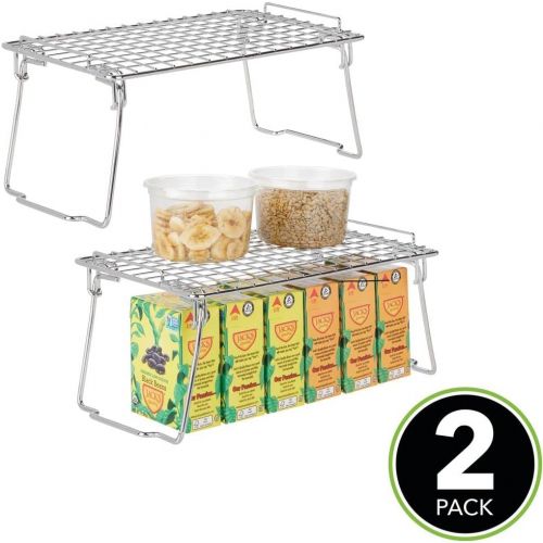  mDesign Metal Stackable Storage Shelf - 2 Tier Raised Food and Kitchen Organizer for Cabinets, Pantry Shelves, Countertops, Closet, 2 Pack - 7 x 12 x 5.4 - Chrome