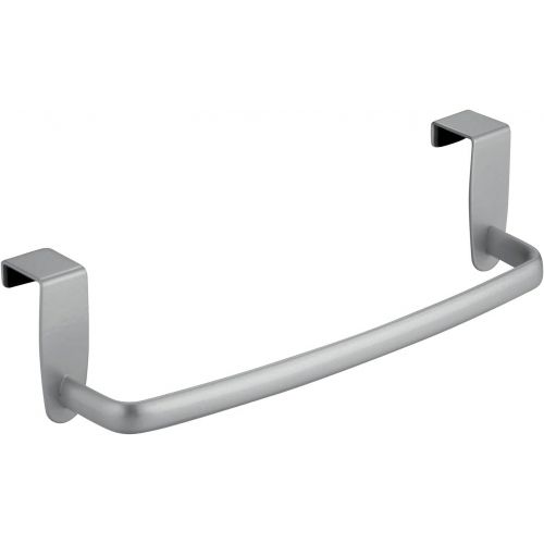  mDesign Modern Kitchen Over Cabinet Strong Steel Towel Bar Rack - Hang on Inside or Outside of Doors - Storage and Organization for Hand, Dish, Tea Towels - 9.75 Wide - Silver