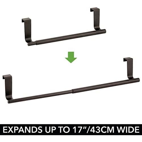  mDesign Adjustable, Expandable Kitchen Over Cabinet Towel Bar Rack - Hang on Inside or Outside of Doors, Storage for Hand, Dish, Tea Towels - 9.25 to 17 Wide, 2 Pack - Bronze