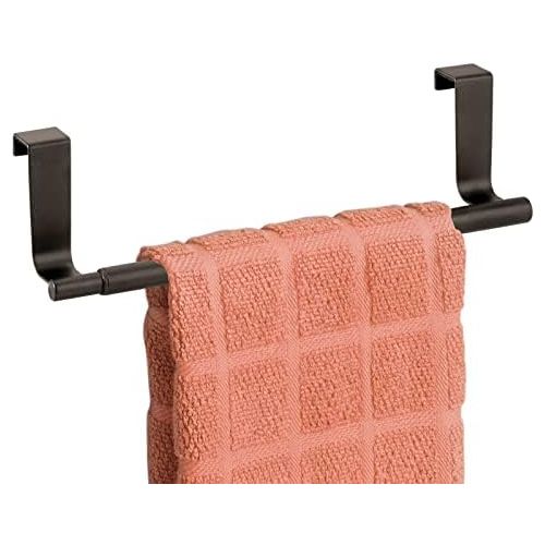  mDesign Adjustable, Expandable Kitchen Over Cabinet Towel Bar Rack - Hang on Inside or Outside of Doors, Storage for Hand, Dish, Tea Towels - 9.25 to 17 Wide, 2 Pack - Bronze