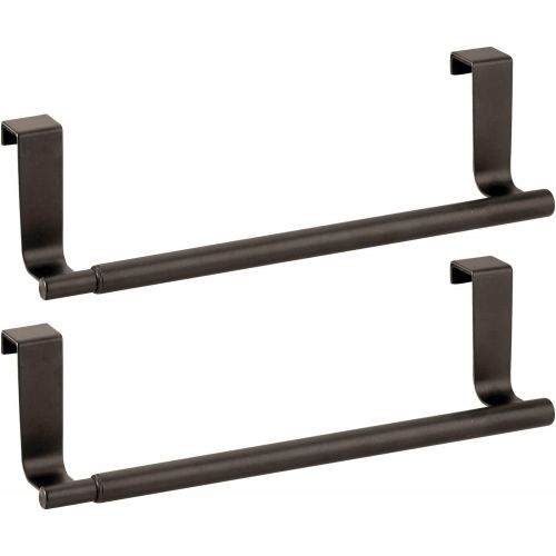  mDesign Adjustable, Expandable Kitchen Over Cabinet Towel Bar Rack - Hang on Inside or Outside of Doors, Storage for Hand, Dish, Tea Towels - 9.25 to 17 Wide, 2 Pack - Bronze
