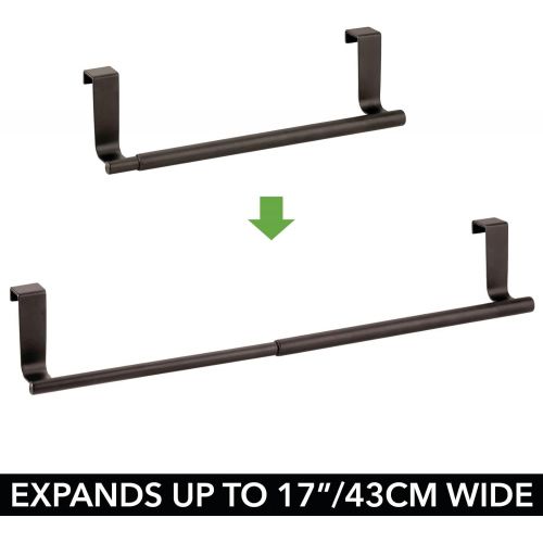  mDesign Adjustable, Expandable Kitchen Over Cabinet Towel Bar Rack - Hang on Inside or Outside of Doors, Storage for Hand, Dish, Tea Towels - 9.25 to 17 Wide, 2 Pack - Bronze