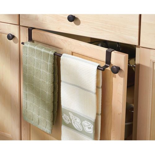  mDesign Adjustable, Expandable Kitchen Over Cabinet Towel Bar Rack - Hang on Inside or Outside of Doors, Storage for Hand, Dish, Tea Towels - 9.25 to 17 Wide, 2 Pack - Bronze