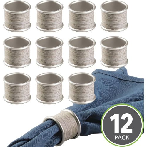  mDesign Round Modern Rustic Metal Napkin Rings for Home, Kitchen, Dining Room, Dinner Parties, Luncheons, Picnics, Weddings, Buffet Table - 12 Pack - Satin/Gray Wood Finish