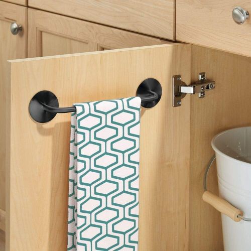  mDesign Decorative Metal Small Towel Bar - Strong Self Adhesive - Storage and Display Rack for Hand, Dish, and Tea Towels - Stick to Wall, Cabinet, Door, Mirror in Kitchen, Bathroo