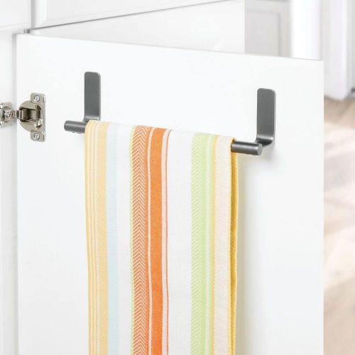  mDesign Decorative Metal Kitchen Self-Adhesive, Wall Mount Towel Bar - Storage and Display Rack for Hand, Dish and Tea Towels - Stick on Inside or Outside of Doors, 9 Wide, 2 Pack