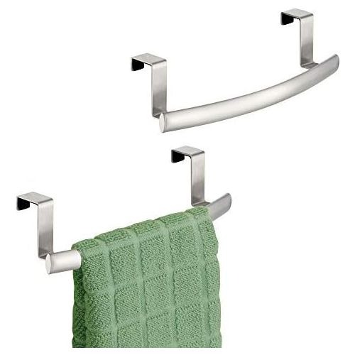  mDesign Modern Metal Kitchen Storage Over Cabinet Curved Towel Bar - Hang on Inside or Outside of Doors, Organize and Hang Hand, Dish, and Tea Towels - 9.7 Wide, 2 Pack - Bronze
