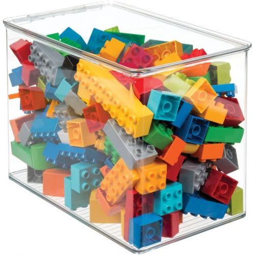  mDesign Stackable Closet Plastic Storage Bin Box with Lid - Container for Organizing Childs/Kids Toys, Action Figures, Crayons, Markers, Building Blocks, Puzzles, Crafts - 9 High -