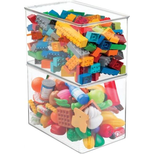  mDesign Stackable Closet Plastic Storage Bin Box with Lid - Container for Organizing Childs/Kids Toys, Action Figures, Crayons, Markers, Building Blocks, Puzzles, Crafts - 9 High -