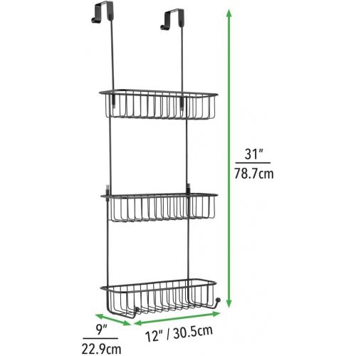  mDesign Extra Large Metal Over Shower Door Caddy, Hanging Bathroom Storage Organizer Center with Built-in Hooks and Baskets on 3 Levels for Shampoo, Body Wash, Loofahs - Black