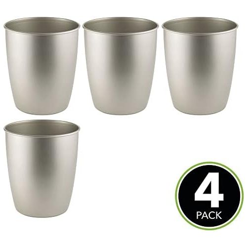  mDesign Round Metal Small Trash Can Wastebasket, Garbage Container Bin for Bathrooms, Powder Rooms, Kitchens, Home Offices - Steel - 4 Pack - Satin