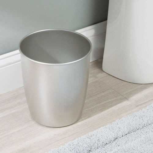  mDesign Round Metal Small Trash Can Wastebasket, Garbage Container Bin for Bathrooms, Powder Rooms, Kitchens, Home Offices - Steel - 4 Pack - Satin
