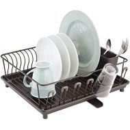 mDesign Large Metal Wire Kitchen Countertop, Sink Dish Drying Rack - Removable Plastic Cutlery Tray, Drainboard with Adjustable Swivel Spout - 3 Pieces - Satin/Clear Frost