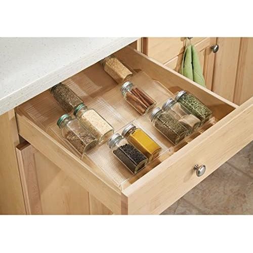  mDesign Expandable Plastic Deluxe Spice Rack, Drawer Organizer for Kitchen Cabinet Drawers - 3- Tier Slanted for Spice Jar, Food Seasoning Bottle Storage, Easy Install - Ligne Coll