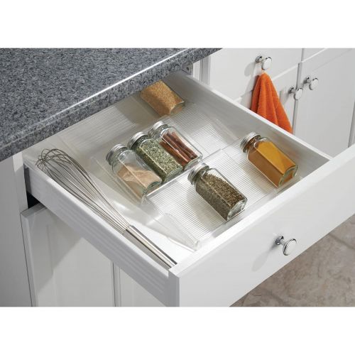  mDesign Expandable Plastic Deluxe Spice Rack, Drawer Organizer for Kitchen Cabinet Drawers - 3- Tier Slanted for Spice Jar, Food Seasoning Bottle Storage, Easy Install - Ligne Coll