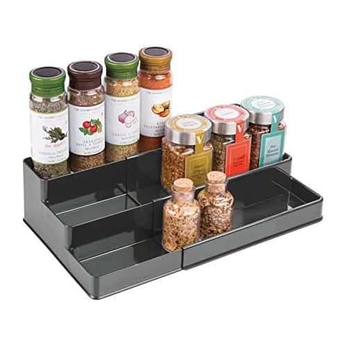  mDesign Plastic Adjustable, Expandable Kitchen Cabinet, Pantry, Shelf Organizer/Spice Rack with 3 Tiered Levels of Storage for Spice Bottles, Jars, Seasonings, Baking Supplies - Ch