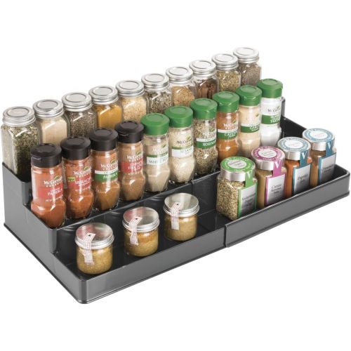  mDesign Plastic Adjustable, Expandable Kitchen Cabinet, Pantry, Shelf Organizer/Spice Rack with 3 Tiered Levels of Storage for Spice Bottles, Jars, Seasonings, Baking Supplies - Ch