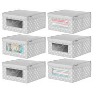 MDesign mDesign Soft Stackable Fabric Closet Storage Organizer Holder Box - Clear Window and Lid, for Child/Kids Room, Nursery, Playroom - Polka Dot Print - Medium, 6 Pack - Light Gray wit
