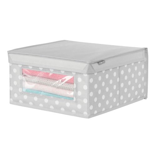  MDesign mDesign Soft Stackable Fabric Closet Storage Organizer Holder Box - Clear Window and Lid, for Child/Kids Room, Nursery, Playroom - Polka Dot Print - Medium, 6 Pack - Light Gray wit