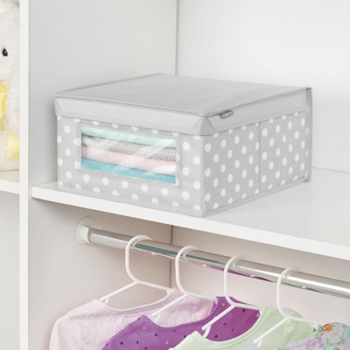  MDesign mDesign Soft Stackable Fabric Closet Storage Organizer Holder Box - Clear Window and Lid, for Child/Kids Room, Nursery, Playroom - Polka Dot Print - Medium, 6 Pack - Light Gray wit