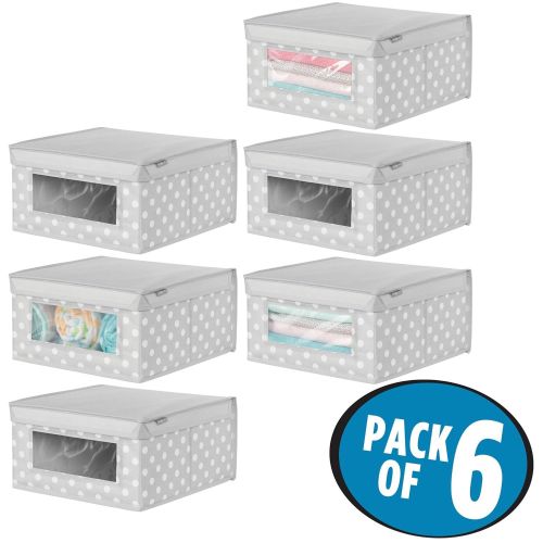  MDesign mDesign Soft Stackable Fabric Closet Storage Organizer Holder Box - Clear Window and Lid, for Child/Kids Room, Nursery, Playroom - Polka Dot Print - Medium, 6 Pack - Light Gray wit