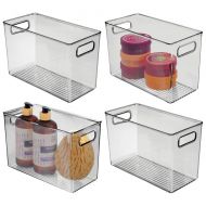 MDesign mDesign Slim Plastic Storage Container Bin Box with Carrying Handles - Bathroom Cabinet Organizer for Toiletries, Makeup, Shampoo, Conditioner, Face Scrubbers, Loofahs, Bath Salts,